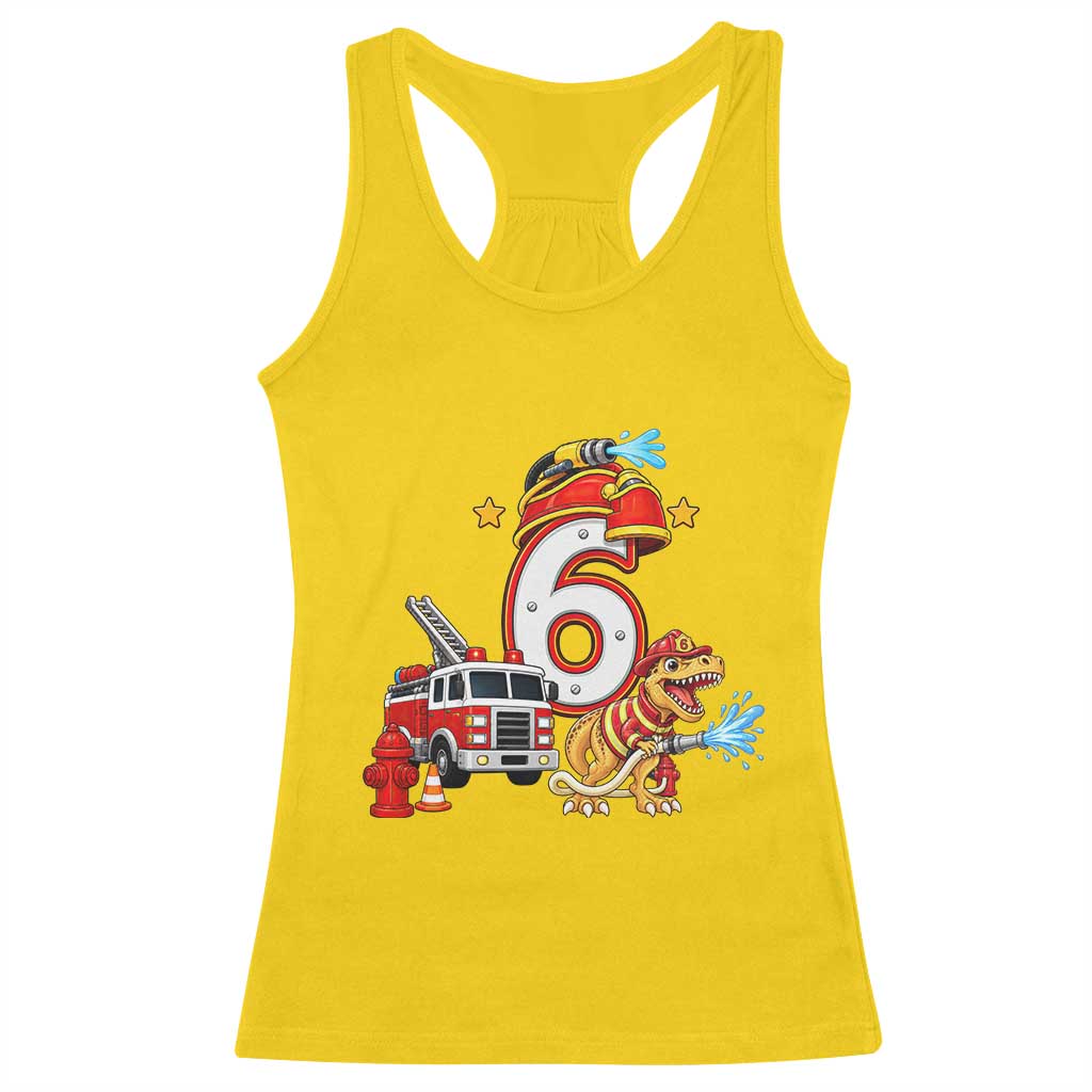 6th Birthday Firefighter Dinosaur Racerback Tank Top Fire Engine Six Year Old Party Kids