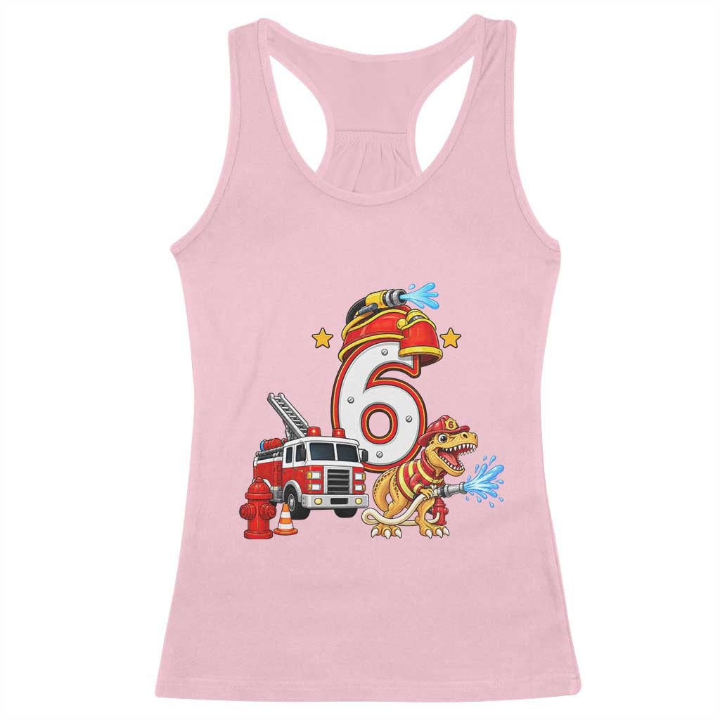 6th Birthday Firefighter Dinosaur Racerback Tank Top Fire Engine Six Year Old Party Kids