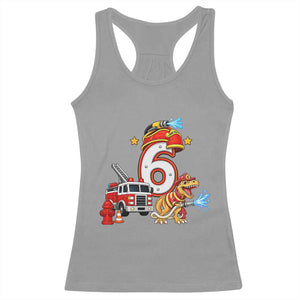 6th Birthday Firefighter Dinosaur Racerback Tank Top Fire Engine Six Year Old Party Kids