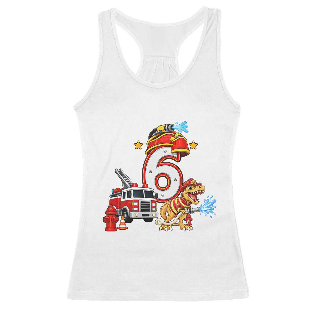 6th Birthday Firefighter Dinosaur Racerback Tank Top Fire Engine Six Year Old Party Kids