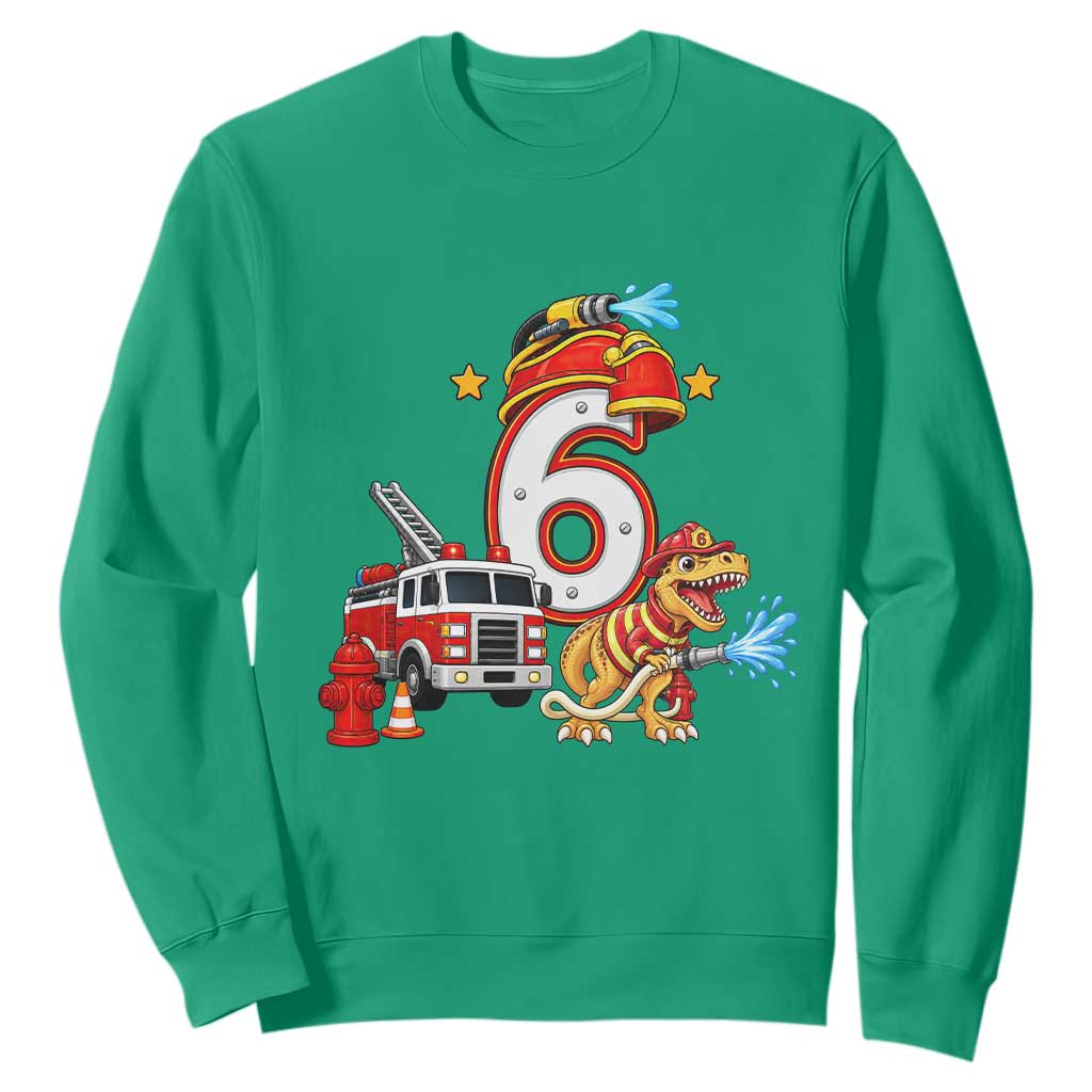 6th Birthday Firefighter Dinosaur Sweatshirt Fire Engine Six Year Old Party Kids