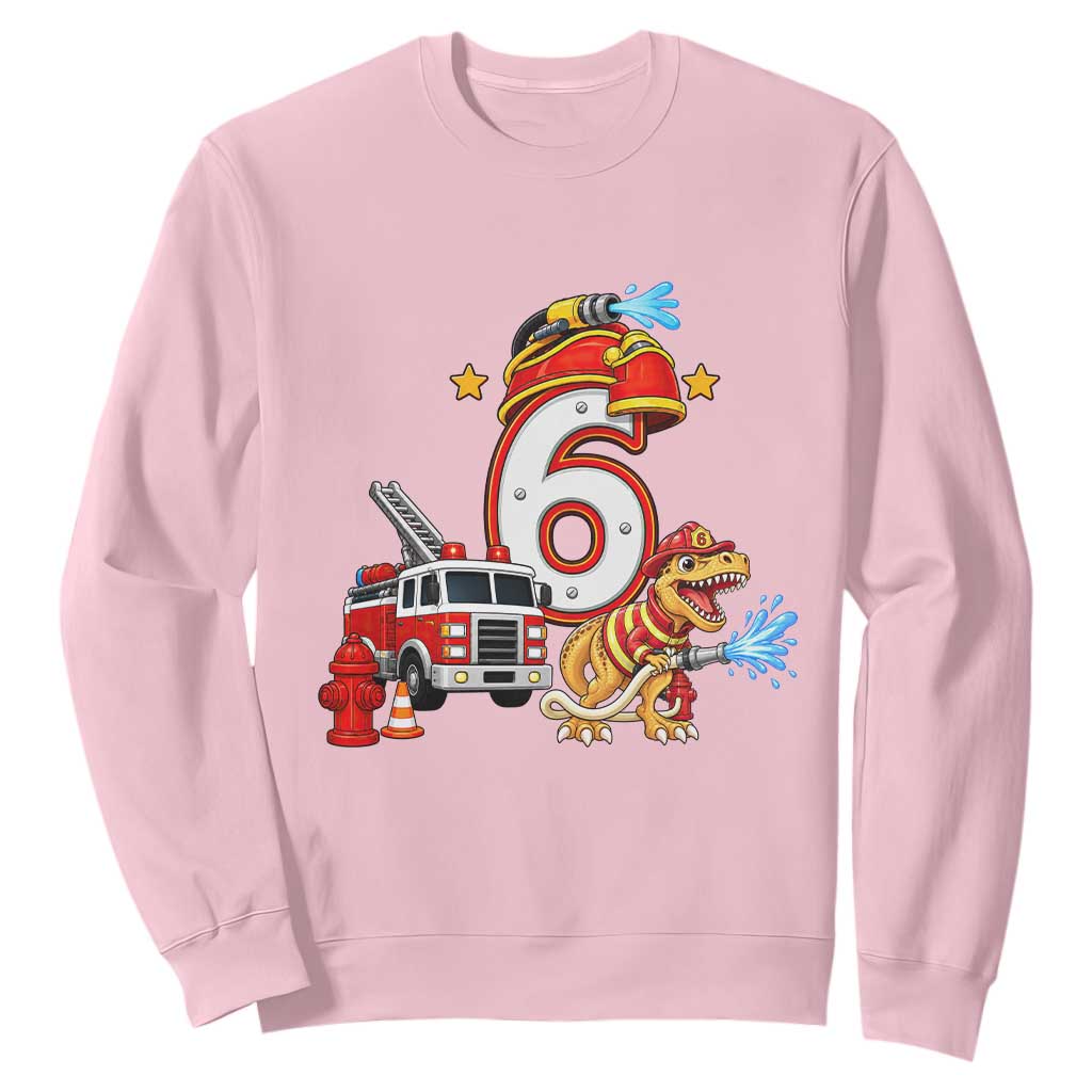6th Birthday Firefighter Dinosaur Sweatshirt Fire Engine Six Year Old Party Kids