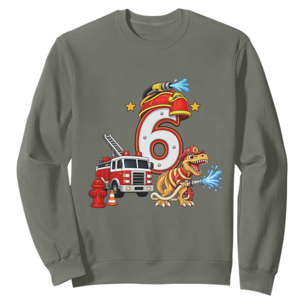 6th Birthday Firefighter Dinosaur Sweatshirt Fire Engine Six Year Old Party Kids