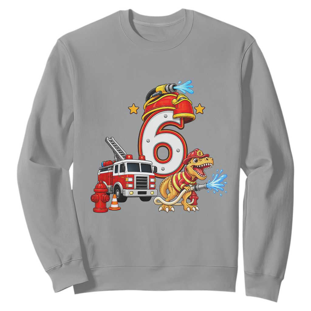 6th Birthday Firefighter Dinosaur Sweatshirt Fire Engine Six Year Old Party Kids
