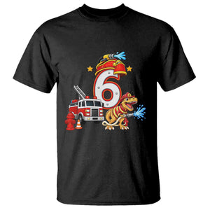 6th Birthday Firefighter Dinosaur T Shirt Fire Engine Six Year Old Party Kids