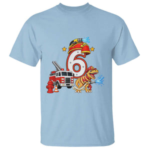 6th Birthday Firefighter Dinosaur T Shirt Fire Engine Six Year Old Party Kids