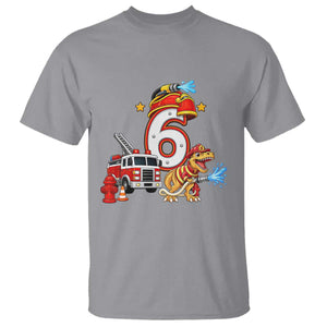 6th Birthday Firefighter Dinosaur T Shirt Fire Engine Six Year Old Party Kids