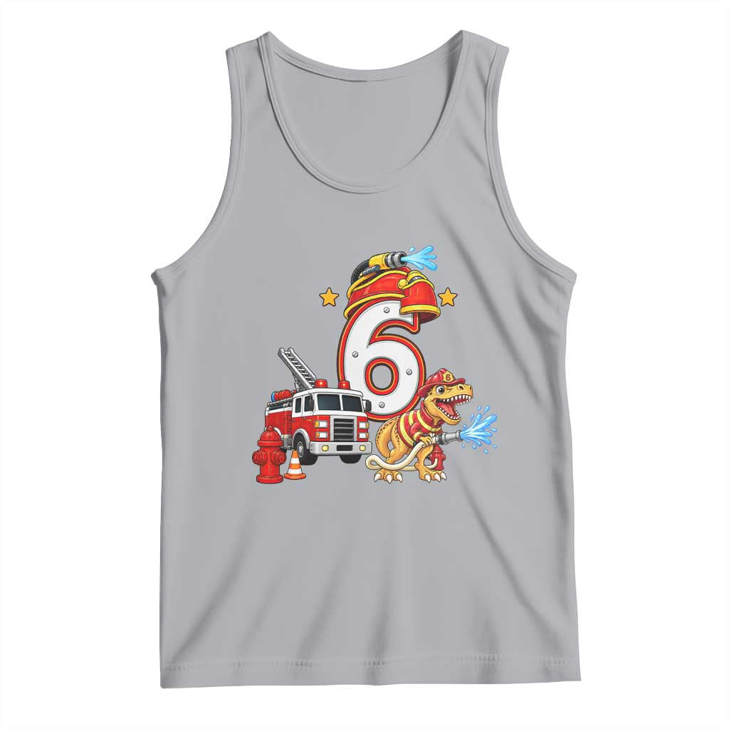 6th Birthday Firefighter Dinosaur Tank Top Fire Engine Six Year Old Party Kids