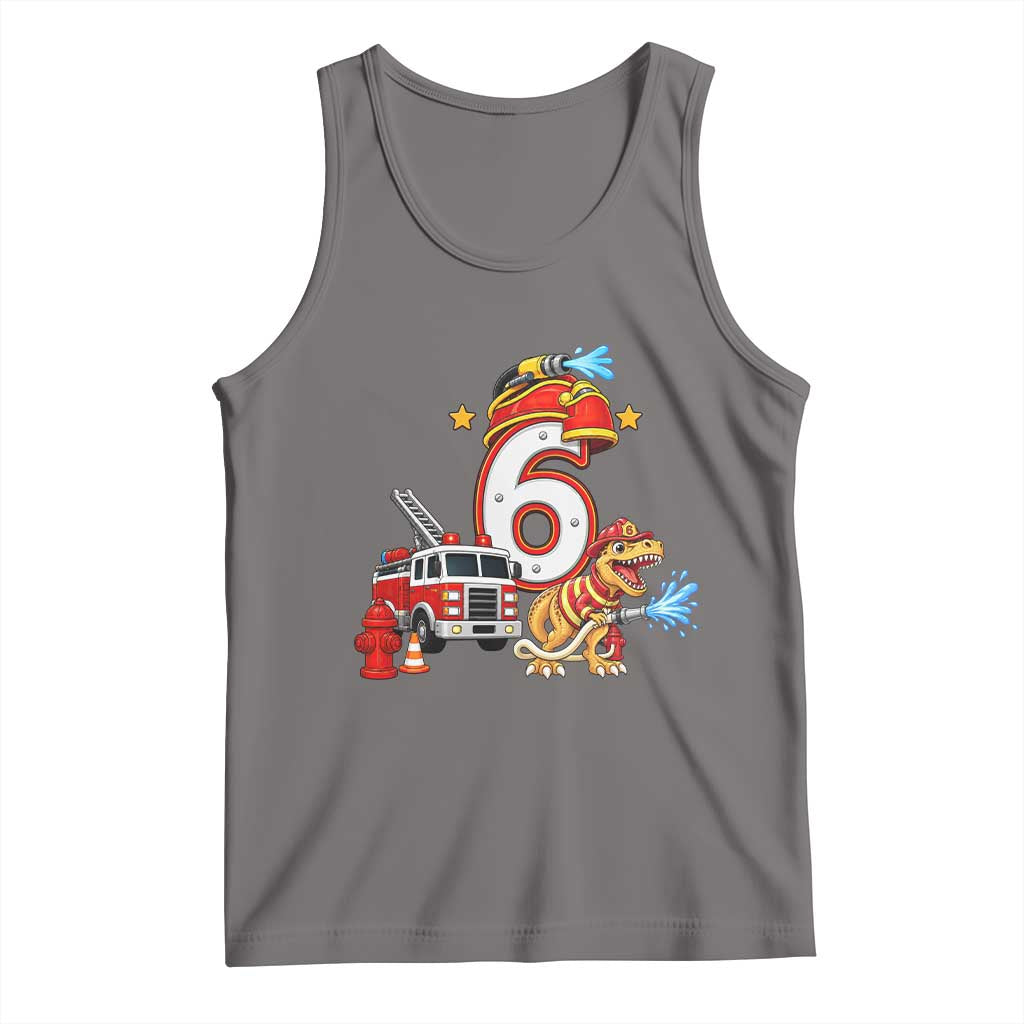 6th Birthday Firefighter Dinosaur Tank Top Fire Engine Six Year Old Party Kids
