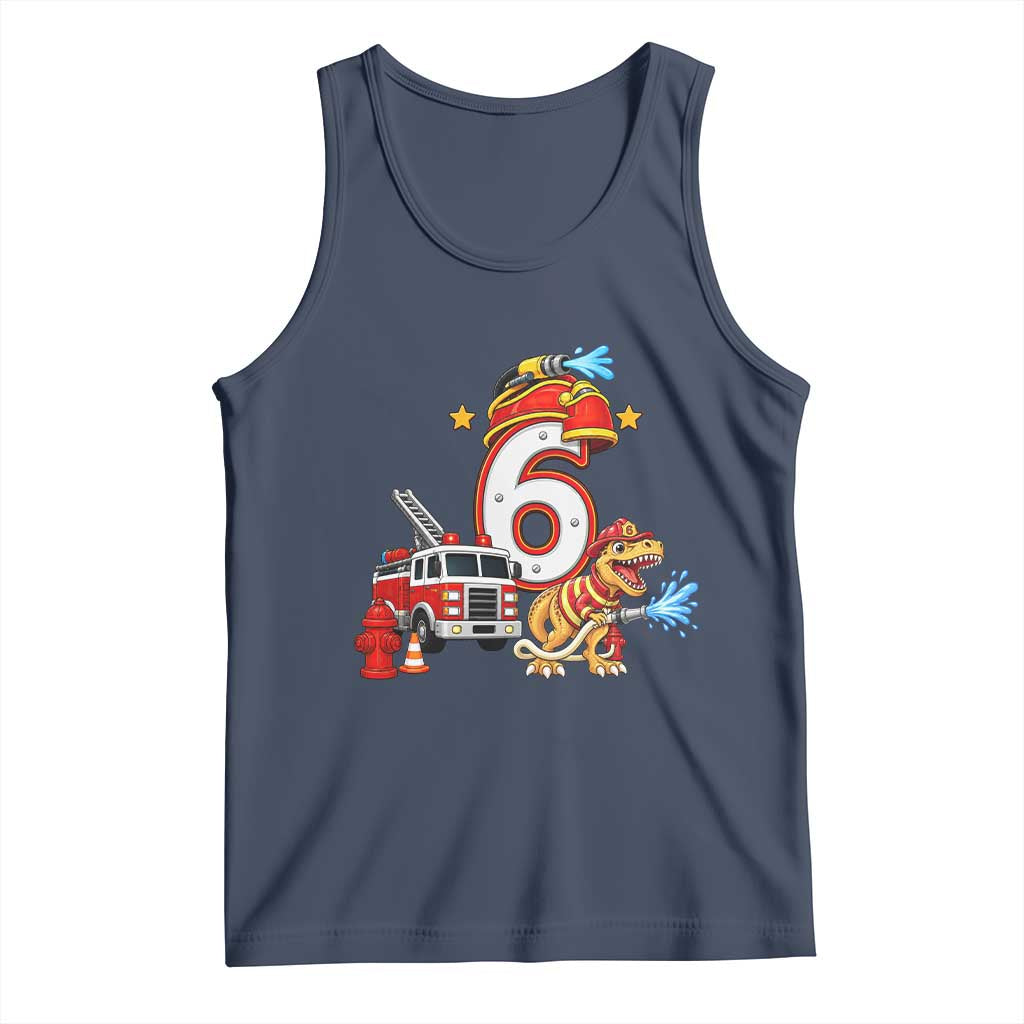 6th Birthday Firefighter Dinosaur Tank Top Fire Engine Six Year Old Party Kids