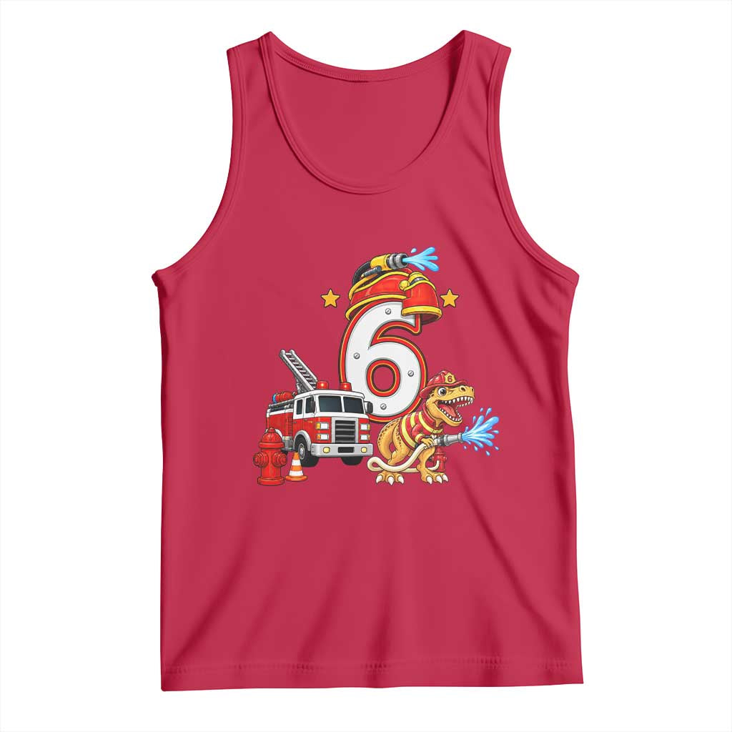 6th Birthday Firefighter Dinosaur Tank Top Fire Engine Six Year Old Party Kids