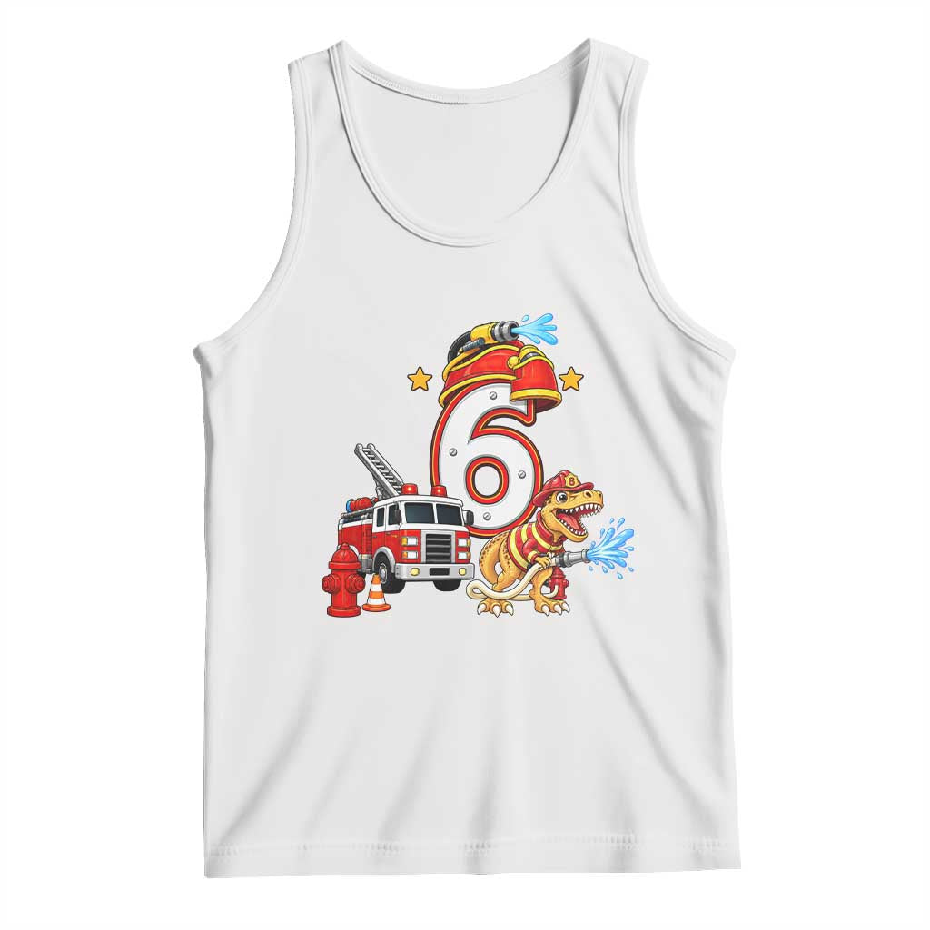 6th Birthday Firefighter Dinosaur Tank Top Fire Engine Six Year Old Party Kids