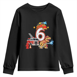 6th Birthday Firefighter Dinosaur Youth Sweatshirt Fire Engine Six Year Old Party Kids
