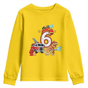 6th Birthday Firefighter Dinosaur Youth Sweatshirt Fire Engine Six Year Old Party Kids