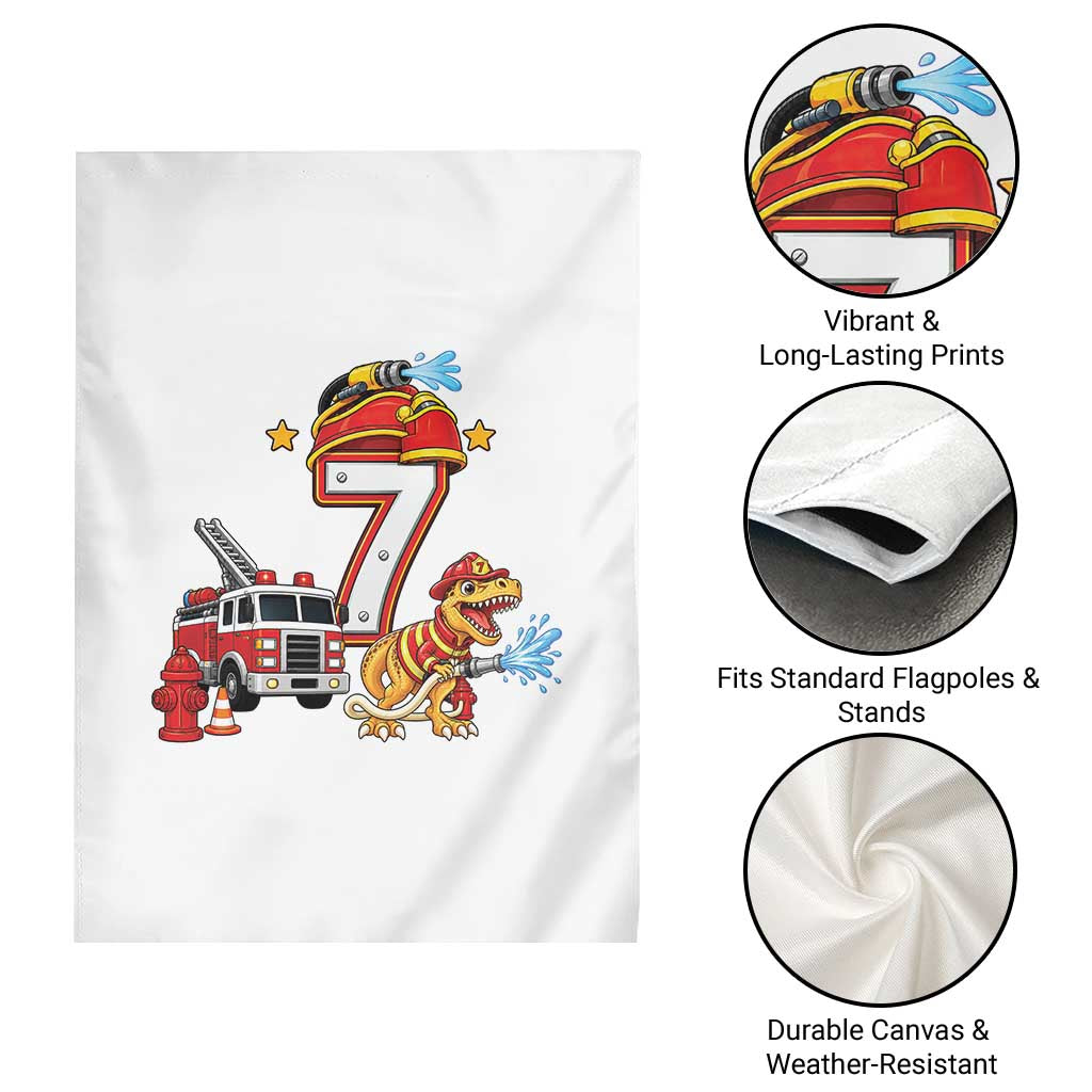 7th Birthday Firefighter Dinosaur Garden Flag Fire Engine Seven Year Old Party Kids