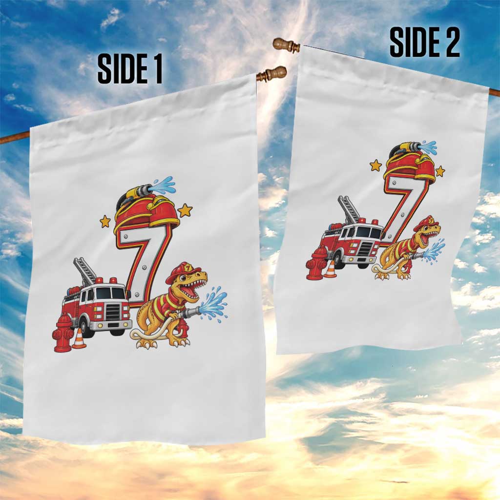 7th Birthday Firefighter Dinosaur Garden Flag Fire Engine Seven Year Old Party Kids