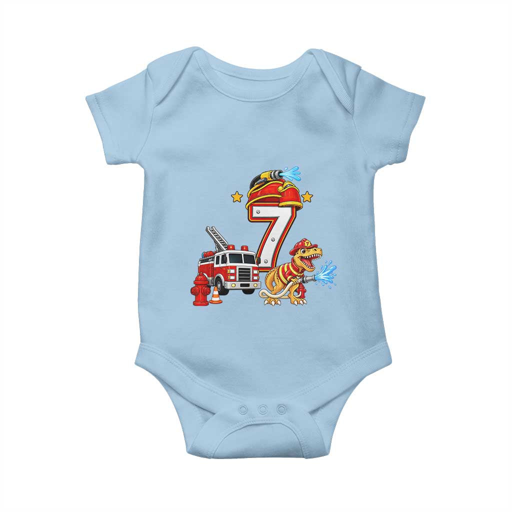 7th Birthday Firefighter Dinosaur Baby Onesie Fire Engine Seven Year Old Party Kids