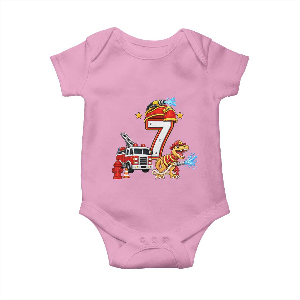 7th Birthday Firefighter Dinosaur Baby Onesie Fire Engine Seven Year Old Party Kids
