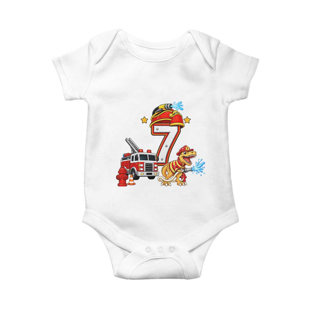 7th Birthday Firefighter Dinosaur Baby Onesie Fire Engine Seven Year Old Party Kids