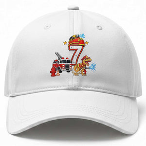 7th Birthday Firefighter Dinosaur Baseball Cap Fire Engine Seven Year Old Party Kids