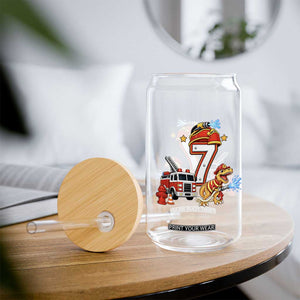 7th Birthday Firefighter Dinosaur Glass Can Fire Engine Seven Year Old Party Kids