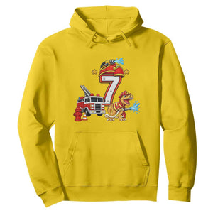 7th Birthday Firefighter Dinosaur Hoodie Fire Engine Seven Year Old Party Kids