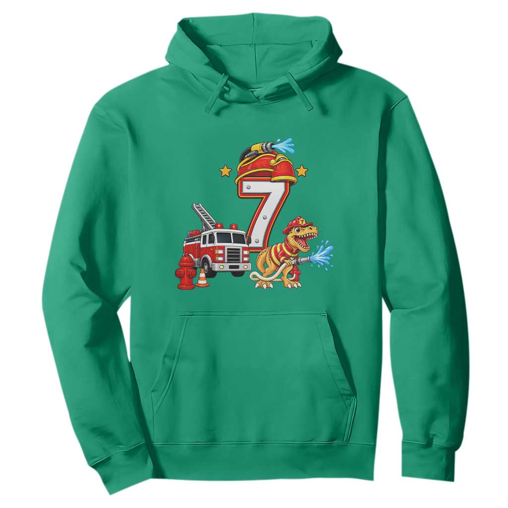 7th Birthday Firefighter Dinosaur Hoodie Fire Engine Seven Year Old Party Kids