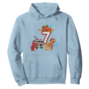 7th Birthday Firefighter Dinosaur Hoodie Fire Engine Seven Year Old Party Kids