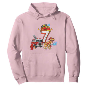 7th Birthday Firefighter Dinosaur Hoodie Fire Engine Seven Year Old Party Kids