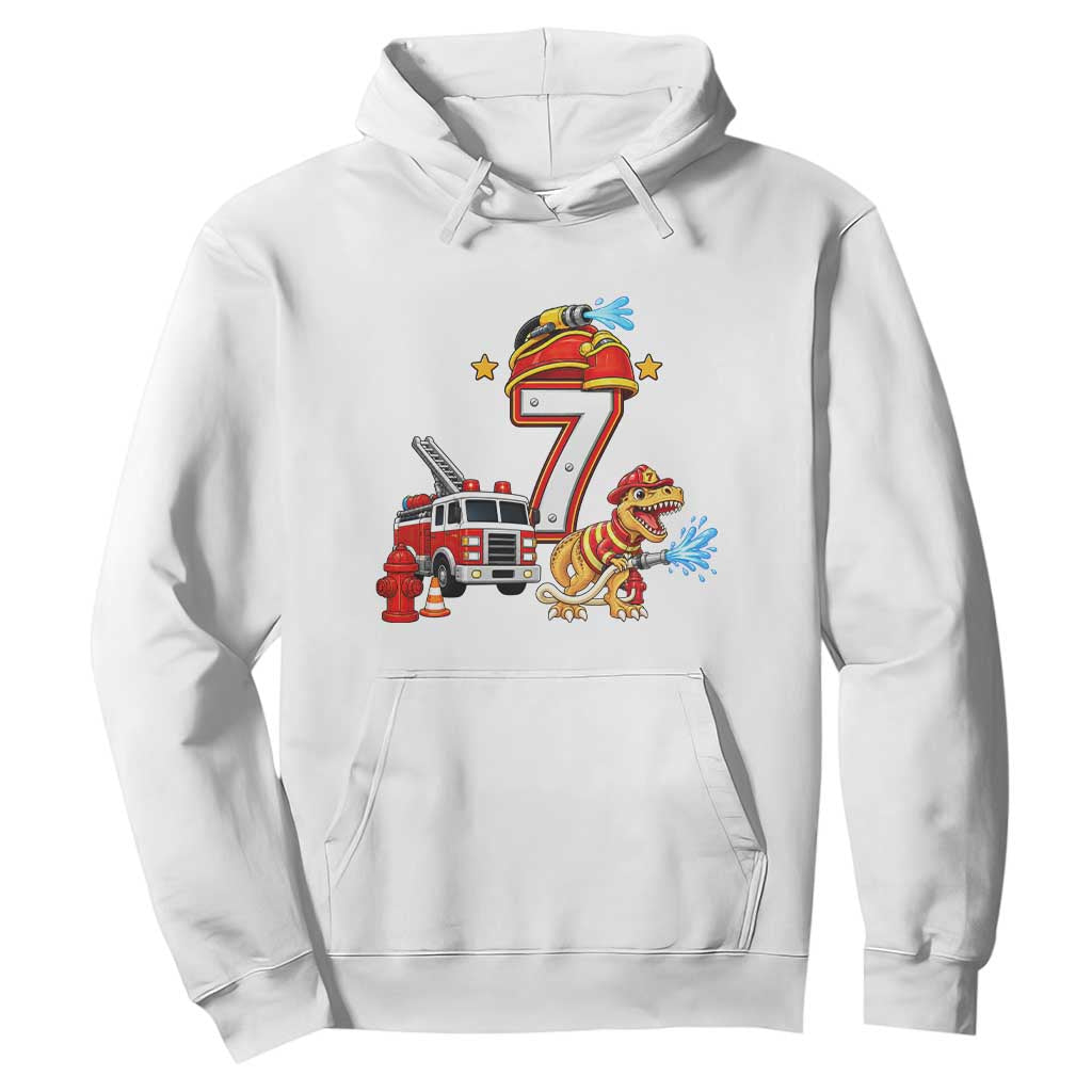 7th Birthday Firefighter Dinosaur Hoodie Fire Engine Seven Year Old Party Kids