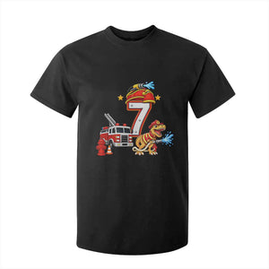 7th Birthday Firefighter Dinosaur T Shirt For Kid Fire Engine Seven Year Old Party Kids