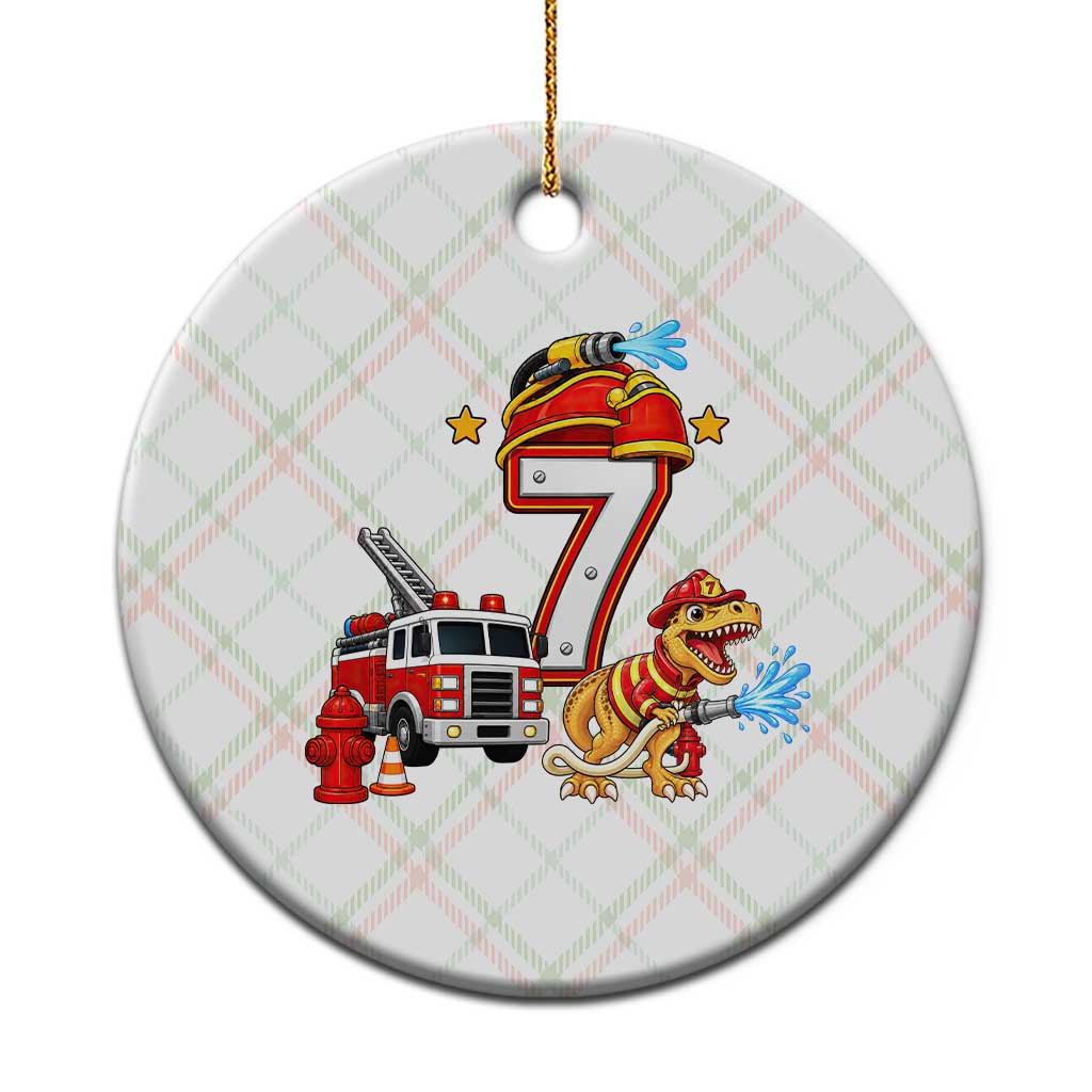 7th Birthday Firefighter Dinosaur Ceramic Ornament Fire Engine Seven Year Old Party Kids