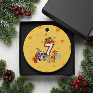 7th Birthday Firefighter Dinosaur Ceramic Ornament Fire Engine Seven Year Old Party Kids