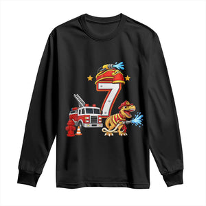 7th Birthday Firefighter Dinosaur Long Sleeve Shirt Fire Engine Seven Year Old Party Kids