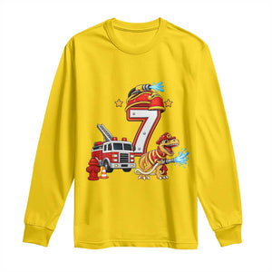 7th Birthday Firefighter Dinosaur Long Sleeve Shirt Fire Engine Seven Year Old Party Kids