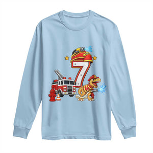 7th Birthday Firefighter Dinosaur Long Sleeve Shirt Fire Engine Seven Year Old Party Kids