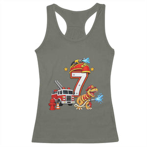 7th Birthday Firefighter Dinosaur Racerback Tank Top Fire Engine Seven Year Old Party Kids