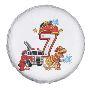 7th Birthday Firefighter Dinosaur Spare Tire Cover Fire Engine Seven Year Old Party Kids