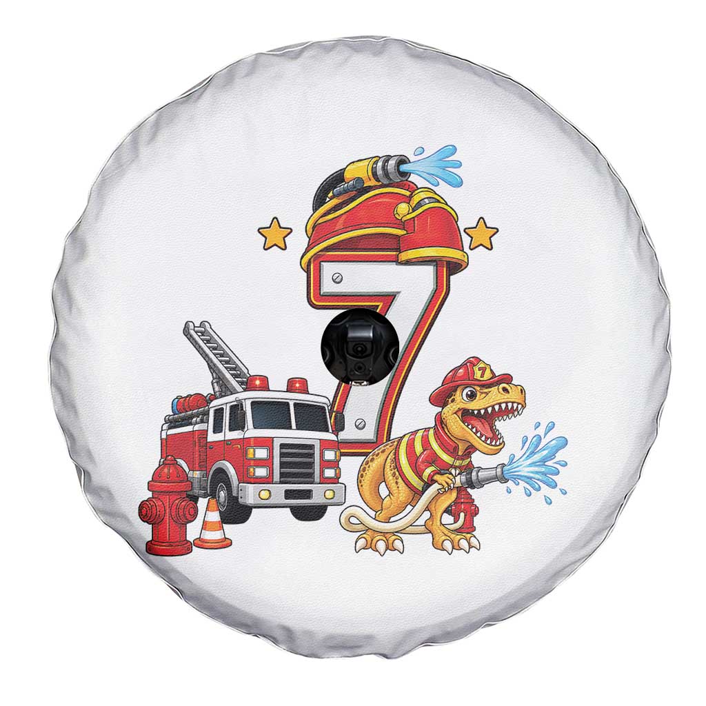 7th Birthday Firefighter Dinosaur Spare Tire Cover Fire Engine Seven Year Old Party Kids