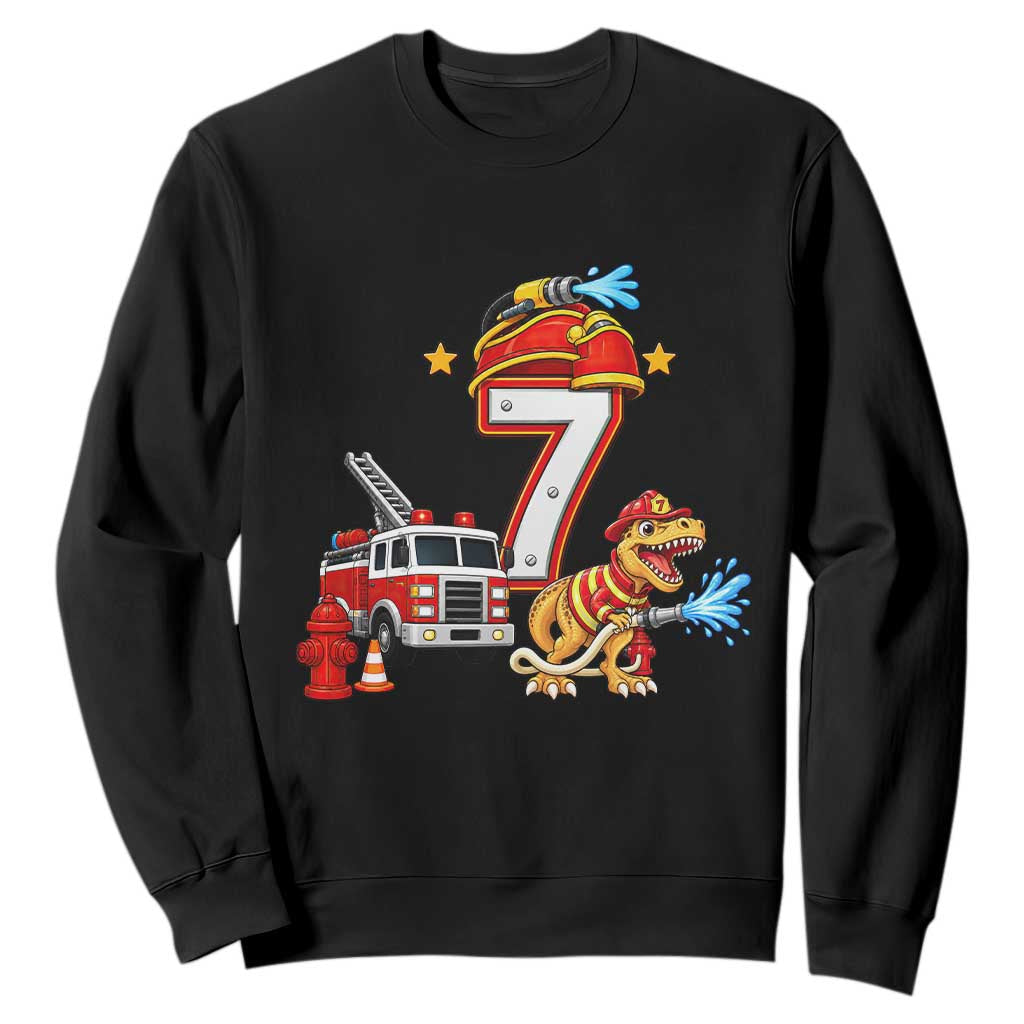 7th Birthday Firefighter Dinosaur Sweatshirt Fire Engine Seven Year Old Party Kids