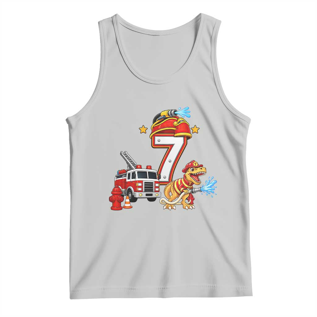 7th Birthday Firefighter Dinosaur Tank Top Fire Engine Seven Year Old Party Kids