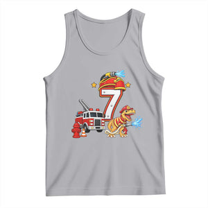 7th Birthday Firefighter Dinosaur Tank Top Fire Engine Seven Year Old Party Kids