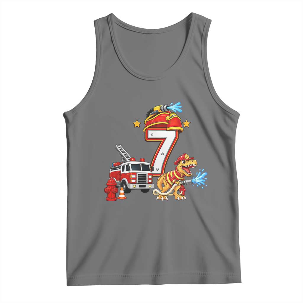 7th Birthday Firefighter Dinosaur Tank Top Fire Engine Seven Year Old Party Kids