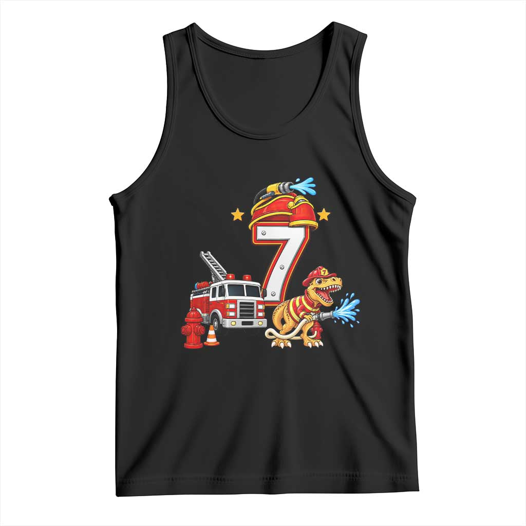 7th Birthday Firefighter Dinosaur Tank Top Fire Engine Seven Year Old Party Kids