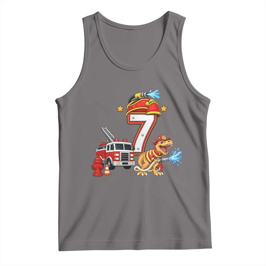 7th Birthday Firefighter Dinosaur Tank Top Fire Engine Seven Year Old Party Kids
