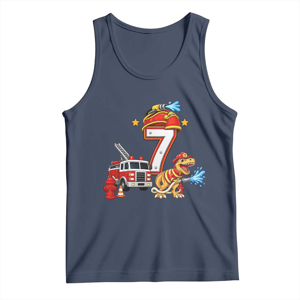 7th Birthday Firefighter Dinosaur Tank Top Fire Engine Seven Year Old Party Kids