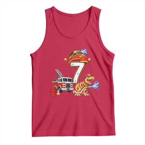 7th Birthday Firefighter Dinosaur Tank Top Fire Engine Seven Year Old Party Kids