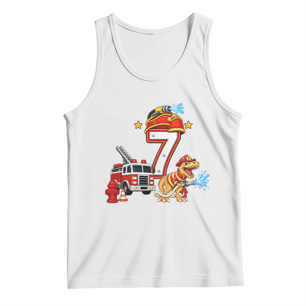 7th Birthday Firefighter Dinosaur Tank Top Fire Engine Seven Year Old Party Kids