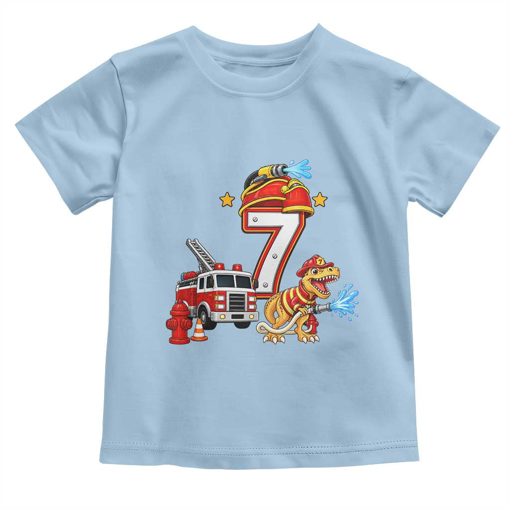 7th Birthday Firefighter Dinosaur Toddler T Shirt Fire Engine Seven Year Old Party Kids