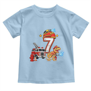 7th Birthday Firefighter Dinosaur Toddler T Shirt Fire Engine Seven Year Old Party Kids